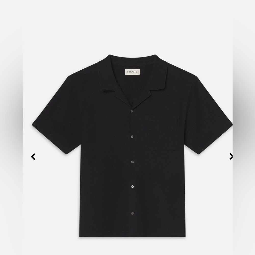 Frame jacquard Men's Classic Black Button Down short sleeve Shirt